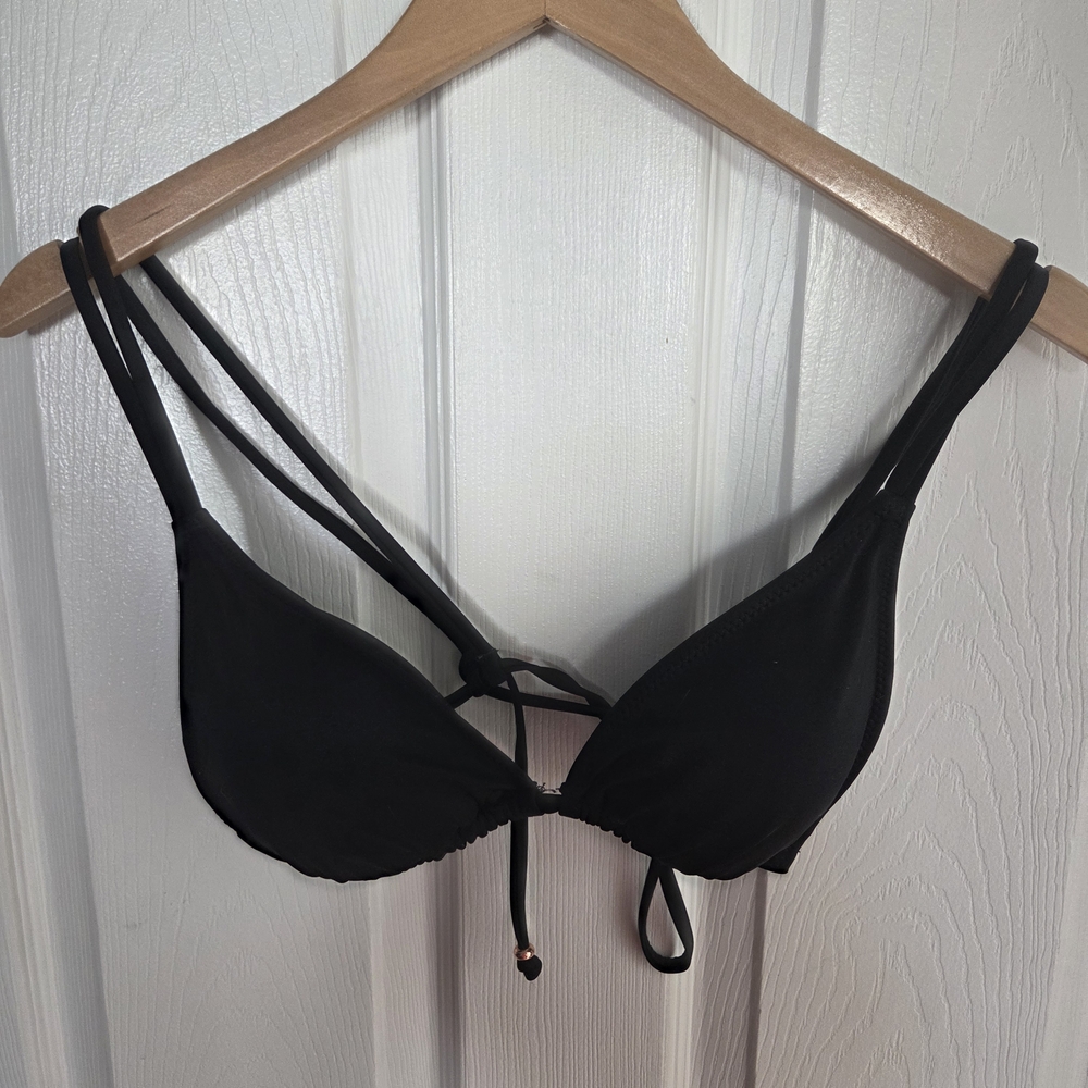 White Fox Boutique Womens Size Large Black‎ Spgathetti Strap Triangle Bikini Top